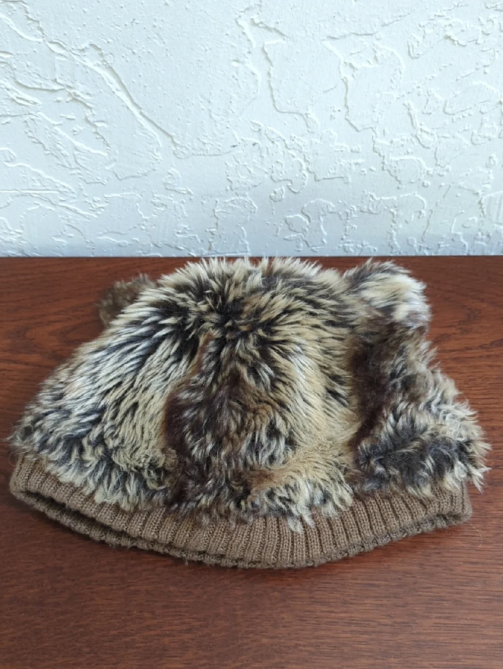 Joe Boxer Furry Light Brown Bear Fleece Lined Hat with Sequin Ears One Size
